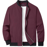 Blouson Bomber Homme Col et Poignets Côtelés Polyester Léger Coupe-Vent Entièrement Zippé Vêtement d'extérieur Décontracté