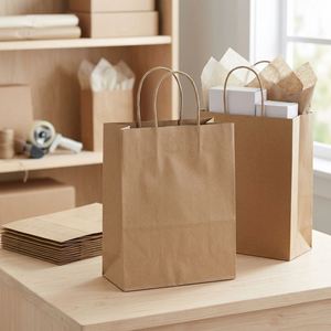 Sacs cadeaux en papier kraft 8 x 4,25 x 10 pouces marron, 200 pièces, sacs d'emballage en vrac pour fêtes et vente au détail - Product Image 4