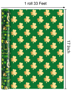 Green gold-plated St Patrick's Day gift wrapping <b>paper</b> with golden horseshoe shamrocks Double-sided printing customizable - Product Image 6