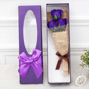 Bouquet De fleurs artificielles, écrin cadeau avec 3 roses pour journaux, 24/lot, fausses fleurs, pour un mariage - Product Image 2