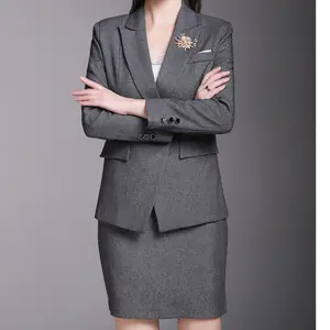 Yeni tasarım yüksek kaliteli zarif şık gri Scrubs iş kadın takım elbise ofis bayanlar casual Slim Fit takım elbise Blazer