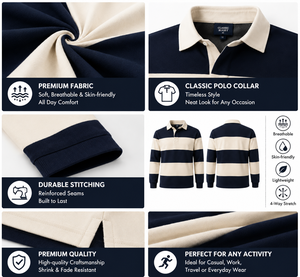 Camiseta de rugby de manga larga para hombre, mezcla de algodón, a rayas, transpirable, duradera, ropa deportiva informal - Product Image 2