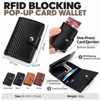 Portefeuille compact anti-RFID avec porte-cartes pop-up, étui en aluminium, fermeture à pression, 2 emplacements supplémentaires pour cartes, poche pour billets, pour hommes et femmes