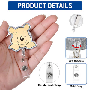 acrylic glitter pull-tab retractable work <b>badge</b> <b>clip</b> for nurses, school <b>badges</b>, and ID cards - anti-loss <b>clip</b> - Product Image 4