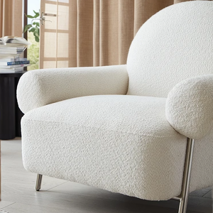 Sillón Individual Color Crema, Forma Redonda, Relleno de Espuma, Estilo Moderno Minimalista, para Sala de Estar o Balcón - Product Image 4