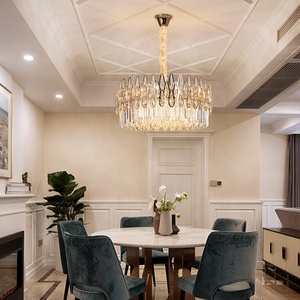 Đèn chùm pha lê kiểu biệt thự Pháp hiện đại, đèn trần tròn, bóng đèn E14, đèn treo sắt, kiểu đèn chùm - Product Image 3