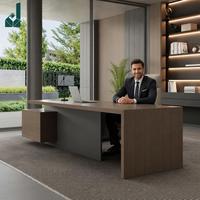 Bureau de direction moderne de luxe ergonomique et durable avec placage en bois naturel argenté, armoire latérale en bois de placage, pieds robustes, pour PDG et Président