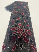 Tissu en dentelle française brodé de perles et de sequins, motif floral, pour mariage, textile africain, magnifique tissu en maille tissé 2026