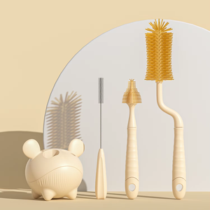 Brosse de nettoyage 3 en 1 en silicone et acier inoxydable avec support pour bouteilles à col étroit, gobelets de voyage, nettoyeur de tasses à bec - Product Image 1
