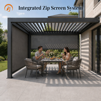 Pergola murale personnalisable avec structure en aluminium, lames en acier galvanisé et écran zippé pour patio, jardin et abri de voiture
