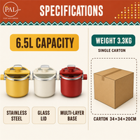 Casserole à basse pression en émail multicolores de 6,5 L, grande capacité, en jaune citron, rouge rose ou blanc crème, pour un usage domestique