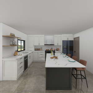Ensemble <span class=keywords><strong>de</strong></span> meubles <span class=keywords><strong>de</strong></span> cuisine modernes et minimalistes gris et imitation bois avec îlot, éclairage LED et tabourets <span class=keywords><strong>de</strong></span> <span class=keywords><strong>bar</strong></span>, meubles <span class=keywords><strong>de</strong></span> cuisine sur mesure <span class=keywords><strong>de</strong></span> luxe - Product Image 2