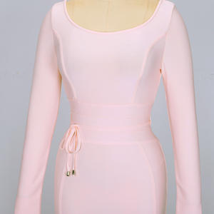 Col rond cravate taille à manches longues 2022 noël nouvel an rose robe de pansement moulante femmes Sexy robe de soirée tenues de soirée - Product Image 6