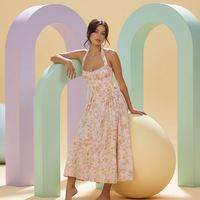 Robe nuisette florale, Robe nuisette florale française d'été pour femme, ajustée, dos nu, fente latérale, sans manches, pour le quotidien et les soirées