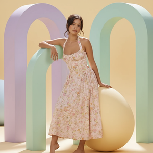 All'ingrosso Casual estate alla moda Vintage stampa floreale prendisole con scollo all'americana abito in pizzo abito Midi per <span class=keywords><strong>donna</strong></span> - Product Image 5