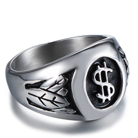 Personnalisé Dollar Mark Signet 316 Acier Inoxydable Argent Hommes Dégoulinant D'huile Punk Anneau Vintage Bijoux