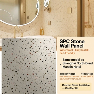 Panneaux muraux imperméables en pierre texturée SPC, carreaux en porcelaine avec effet marbre, rénovation moderne de salle de bain et de douche d'hôtel - Product Image 4