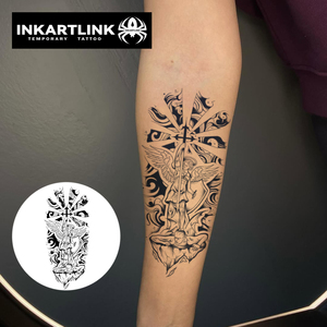 INKARTLINK Pegatina <span class=keywords><strong>de</strong></span> <span class=keywords><strong>Tatuaje</strong></span> del Arcángel Miguel, Espada y Escudo <span class=keywords><strong>de</strong></span> San Miguel, Justicia, Estética Religiosa, Herbal, Suministros a Granel para 15 Días - Product Image 2