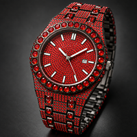 Montre Homme en Quartz Entièrement Sertie de Cristaux 43mm Cadran Rond de Luxe Fenêtre de Date Bracelet en Alliage Fermoir Papillon Vente en Gros Tendance