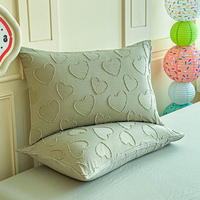 Parure de lit tuftée imprimée cœurs 3D, vert sauge, en polyester doux, tailles Queen et King, avec taies d'oreiller, haute qualité, vente en gros