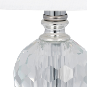 Round Table <b>Lamp</b> Set Faceted Crystal Orbs Linen Shade For Bedroom Living Room Bedside Styling - Product Image 3