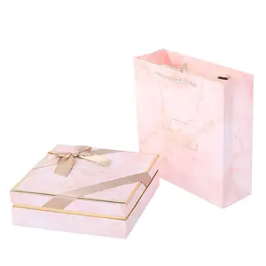 Afdrukken Mooie High End Sweets Licht Roze Lint Kartonnen Bloem Gift Papier Verpakking Box Met Zak