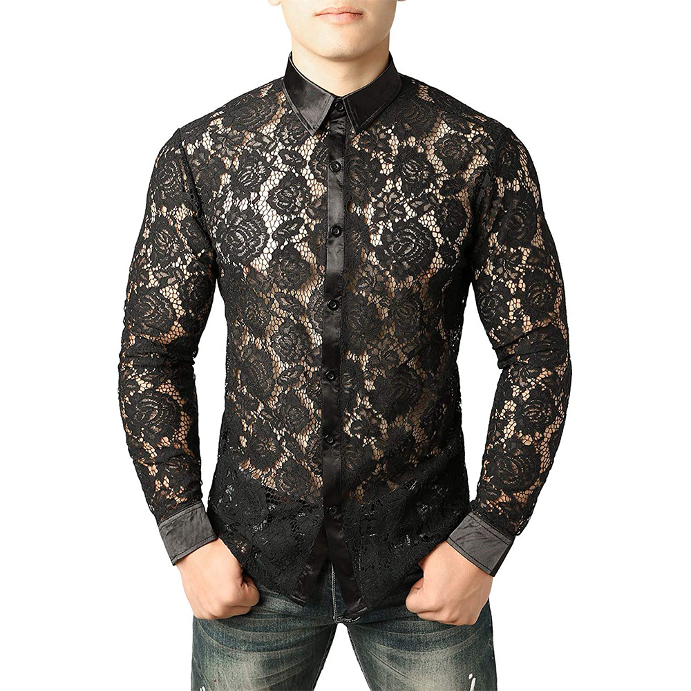 Men's Night Club Style Mesh See through Long Sleeve Shirts Men's Night Club Style Mesh See through Long Sleeve Shirts