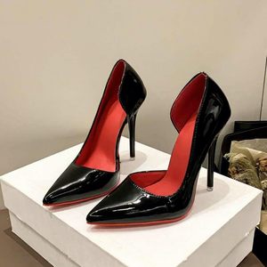 Zapatos de Tacón Alto de Mujer, Estilo Coreano, Color Rojo Sexy, Punta Puntiaguda, Diseño Hueco Lateral, Boca Poco Profunda, Cuero Patentado, Estilo Slip-On, para Primavera y Otoño - Product Image 2
