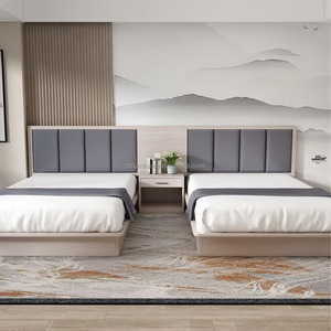 Durable Light Wood Hotel <b>Platform</b> <b>Bed</b> with Wooden <b>Base</b> for Commercial 3 Star Hotel and Apartment Use OEM ODM Factory Bulk Orders - Product Image 3