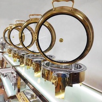 Heißer Verkauf: Goldenes Hochzeits-Chafing-Dish-Set für Buffettheken – Runde, hydraulische Chafing Dishes aus Edelstahl