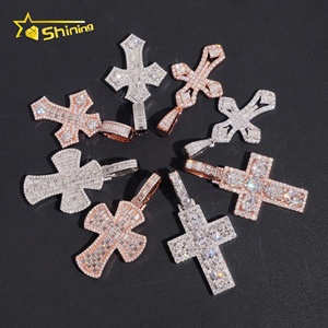 Novo Estilo de Alta Qualidade Pingente de Cruz em Ouro Rosa Hip Hop 925 Prata com Diamante Moissanite - Product Image 2