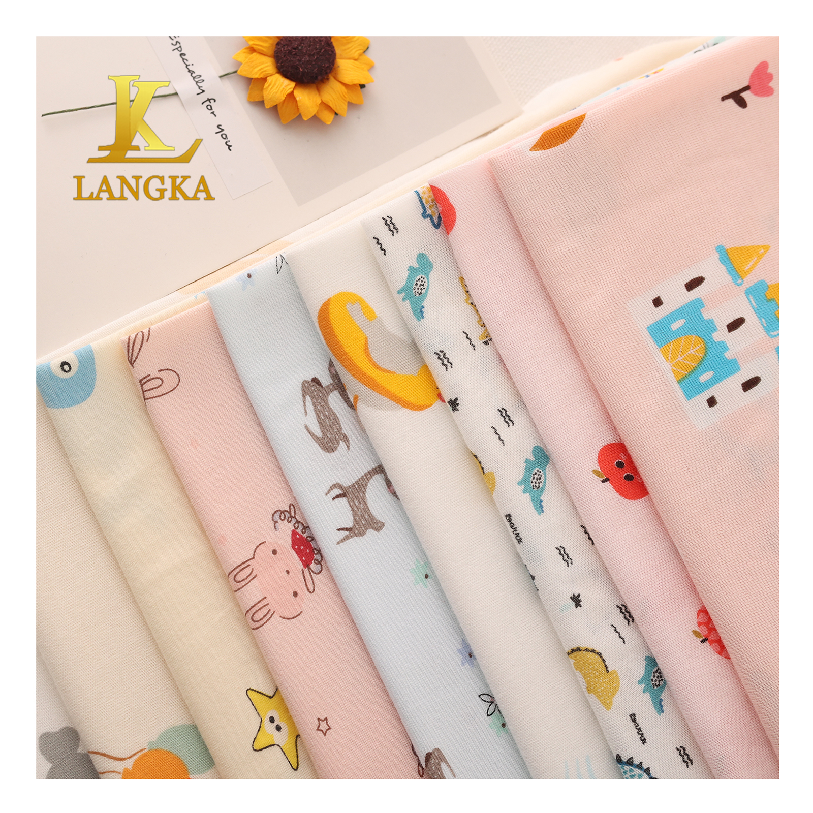 Langka Wholesale Price 70 Bamboo 30 Organic Cotton Print Fabric for Baby Clothes