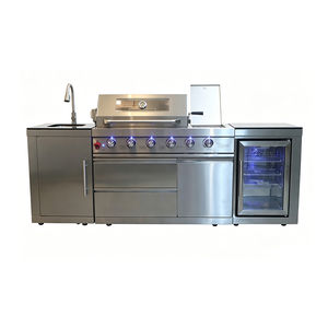 Îlot de barbecue GPL 6 brûleurs en acier inoxydable 304 avec <span class=keywords><strong>rôtissoire</strong></span>, brûleur latéral, évier, armoire de refroidissement pour jardin - Product Image 5