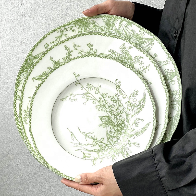 Ceramic Dinner Plate Set Flower Printed Retro Porcelain Dinner Plate Set Charger Plates Dishes Set for Wedding Party