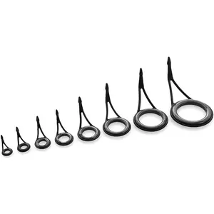Kit de reparo de vara de pesca, kit de acessórios de pesca com 8 tamanhos, ponta superior de anel e círculo, preto