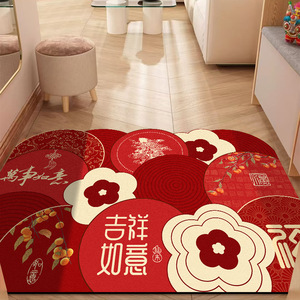 Nouveau tapis d'entrée de style chinois à motif floral, antidérapant, en PVC, pour usage domestique, forme originale, facile à nettoyer, nettoyage localisé. - Product Image 2