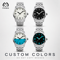 Montre de style vintage étanche 100M, options de cadran vert marine turquoise, bracelet en métal poli, montres mécaniques pour hommes
