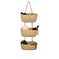 Nouveau panier suspendu en corde de coton souple à trois couches, écologique, avec poignées, style pastoral, pour rangement