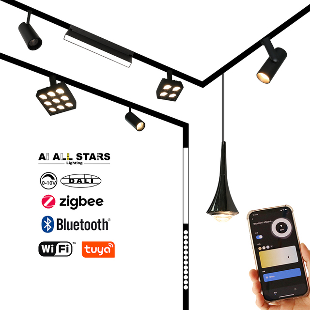 48V Magnetic Track Light LED System Triac 0-10v Dali APP Dimming Tuya Remote Control Magnetic Light Chandelier Hanging Light