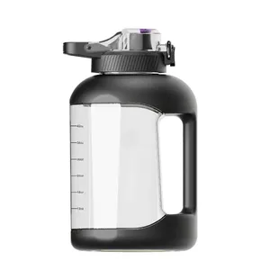 Botol air plastik 1,5l/50oz, tempat minum setengah galon dengan sedotan dan penanda waktu kapasitas besar, anti bocor bebas BPA olahraga air kebugaran