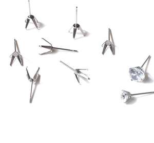 SJP102-003 ayar gümüş pençe düğme küpe ayarı 4 pençeleri sonrası düğme küpe boş taşlar 4 Prong küpe sonrası - Product Image 1