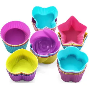 Đầy màu sắc dễ dàng làm sạch không dính Silicone Muffin nướng bánh Ly cupcake lót - Product Image 1