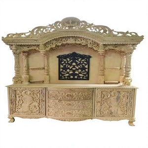 Templo Tradicional de Madera de Teca India con Tallado de Pavo Real, Mandir Hecho a Mano de Primera Calidad para Decoración de Sala de Pooja - Product Image 1