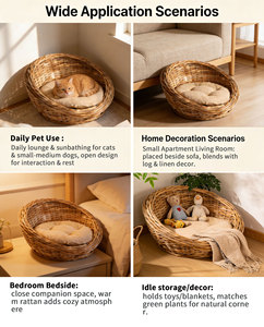 Lit pour <span class=keywords><strong>chat</strong></span> en osier pour chats d'intérieur de taille moyenne, abri couvert en rotin pour animaux de compagnie, panier en forme de dôme, lit pour chien avec <span class=keywords><strong>coussin</strong></span> lavable - Product Image 6