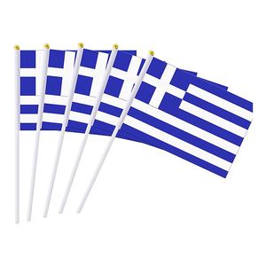 Bandera de Grecia Personalizada Barata, 100% Poliéster, Impresa, Mini, Pequeña, con Asta para Sostener en la Mano - Product Image 1