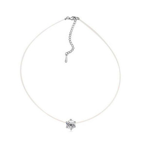 Collar de Hilo de Pesca con Cristales Rosados y Engaste de Garra Redonda, Cadena de Clavícula para Uso Diario para Mujer - Product Image 2