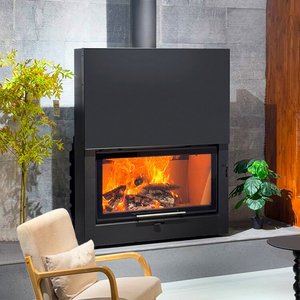 Poêle à bois moderne en acier, chauffage intérieur au feu véritable, solution pour grands espaces - Product Image 2