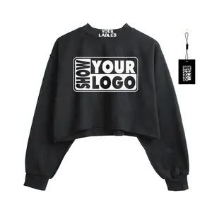 Free Shipping Fashion Cotton Women Clothing Sexy Custom Street Wear Custom Logo Open Bottom Loose Fit Crop Top Spring Sweatshirt