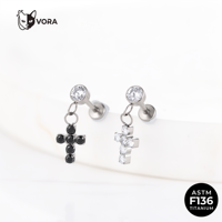 Piercing de mode pour enfant en titane ASTM F136, labret pendante à filetage interne avec pendentifs croix étoile CZ pour cartilage d'oreille et hélix