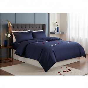 Elegante Juego de Funda Nórdica Individual de Satén Azul Marino con Patrón Floral de Algodón para Cama de Hogar, Boda, Queen, King, Twin, Técnica Tejida - Product Image 3